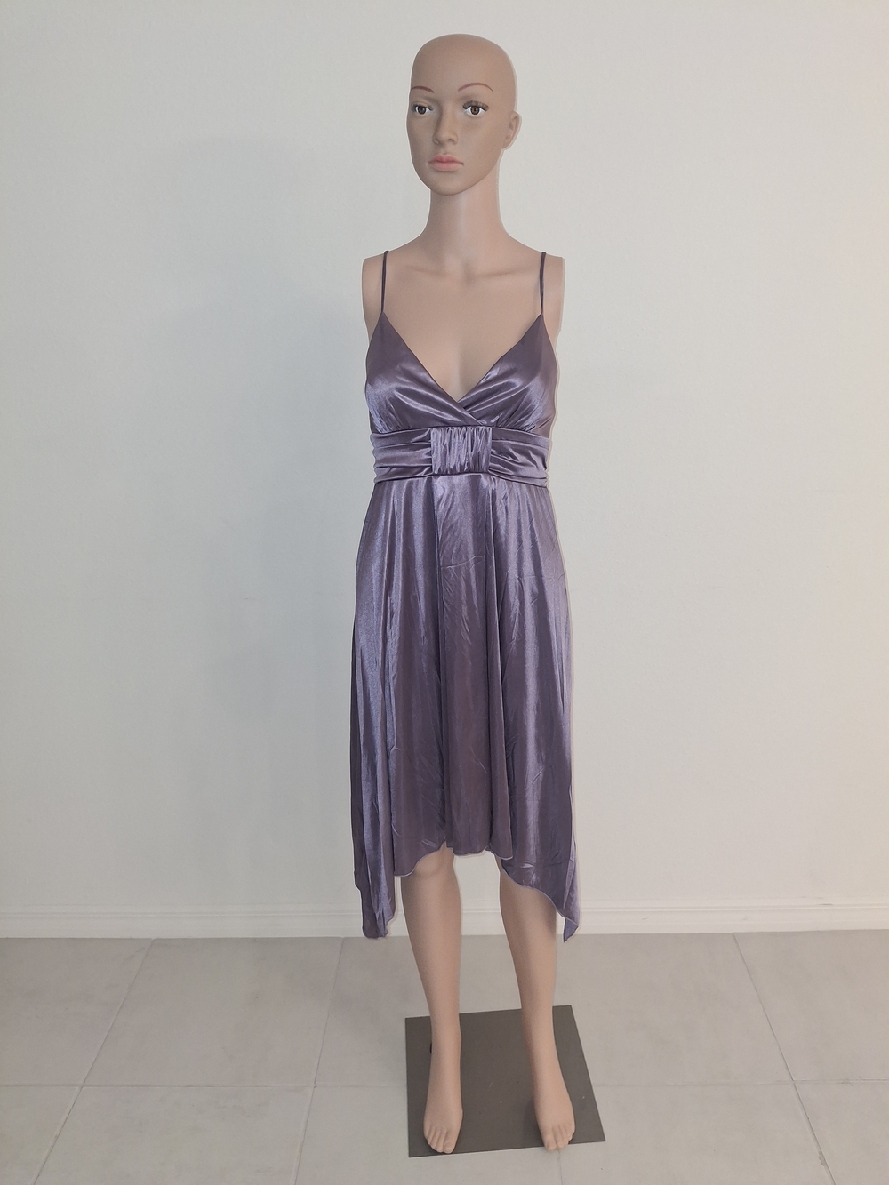 Lavender Satin V-Neck Spaghetti Strap Dress